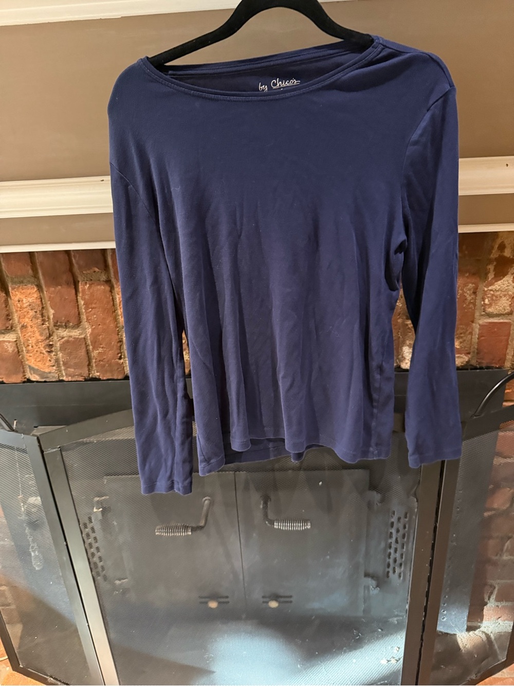 Chico’s Navy Blue 100% Cotton Long Sleeve Boatneck Top - Size 2 (Large)